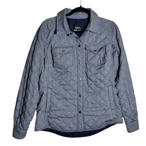 Marmot Mens Quilted Herringbone Shirt Jacket Blue Grey Snap Front Medium